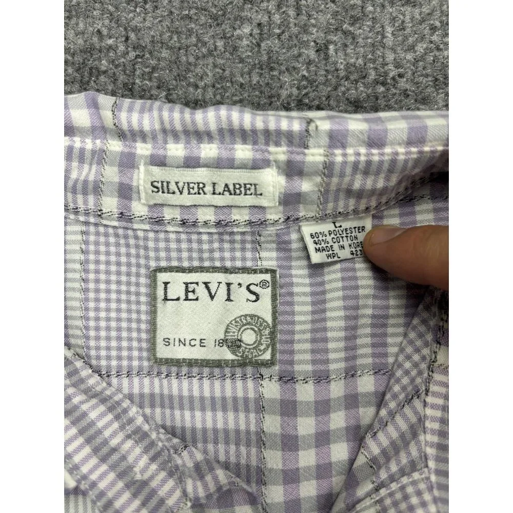 Levi's Silver Label‎ Shirt Mens Large Purple Check Long Sleeve Button Front